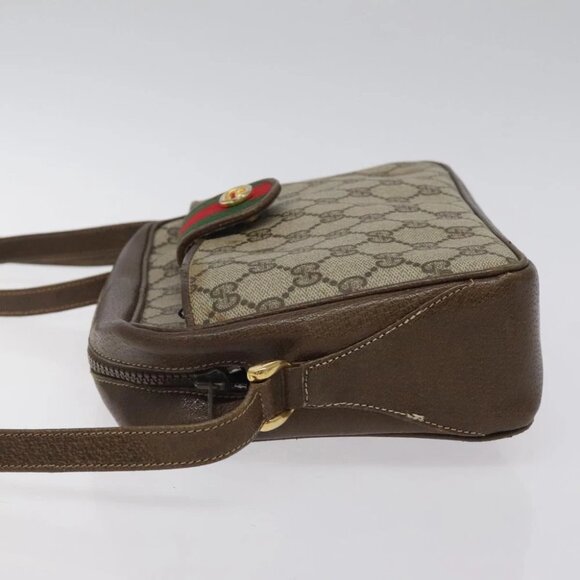 GUCCI GG Supreme Web Sherry Line Shoulder Bag PVC Beige Gold Red Auth BA1924 - Picture 6 of 15